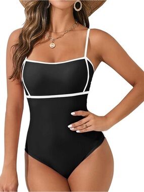 Woman's One Piece Bathing Suit
Adjustable Straps Black & White Size M